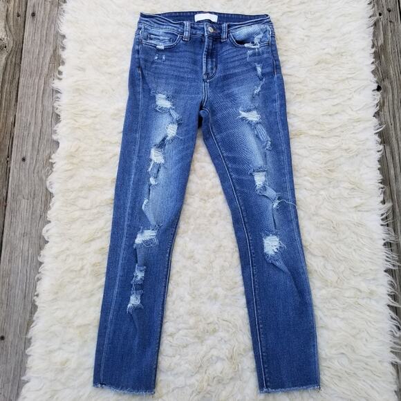 Distressed Skinny Jeans Vervet Blue Size 27 Stretch Denim Midrise Ankle Crop - Picture 1 of 9